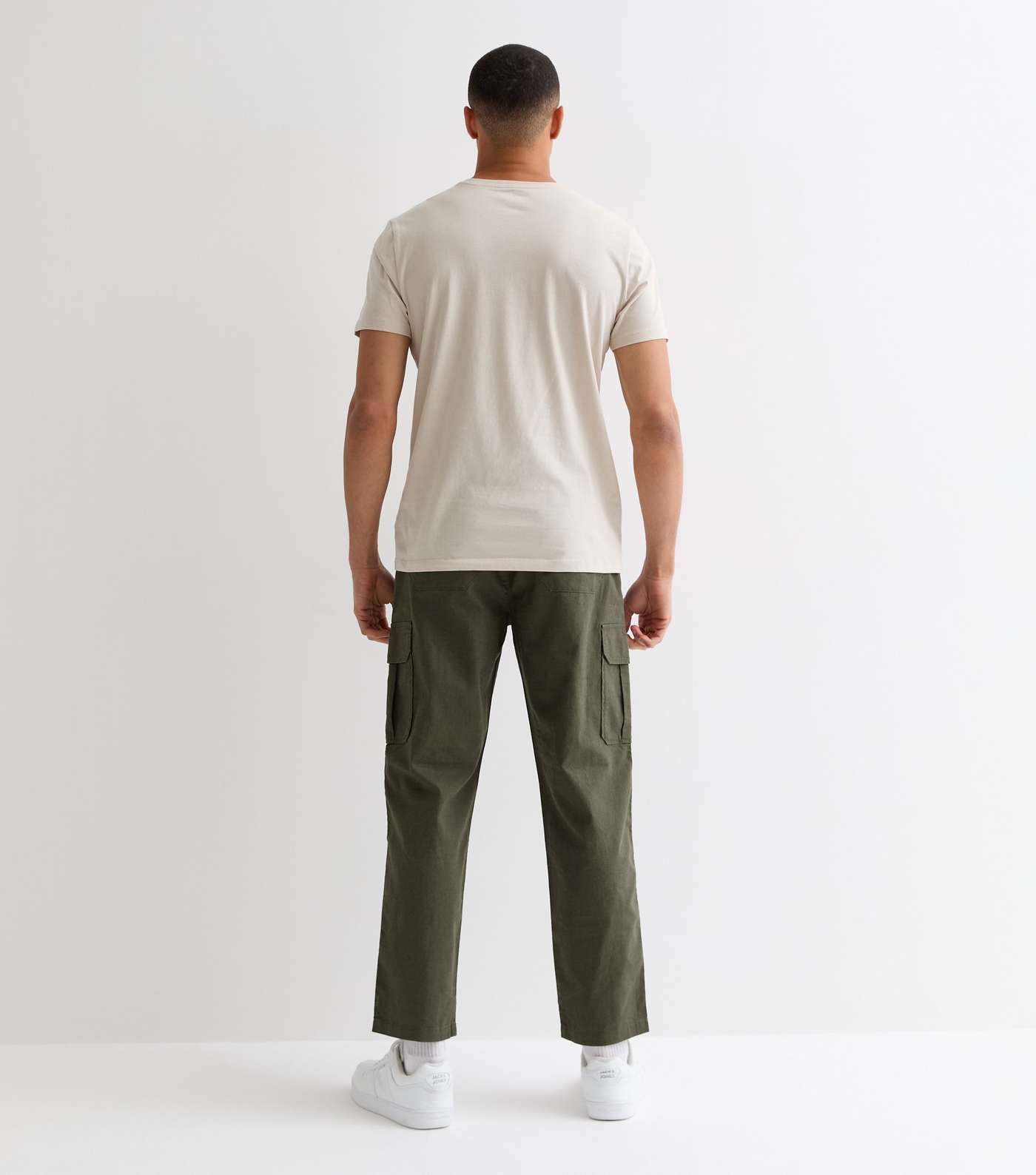 Khaki Linen Blend Cargo Trousers Image 4