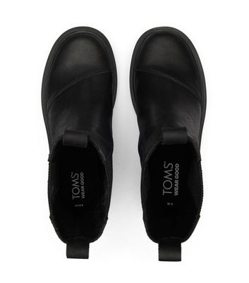 TOMS Black Leather Chunky Chelsea Boots New Look