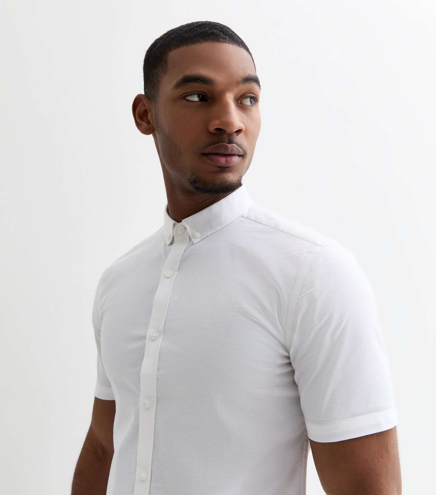 White Short Sleeve Muscle Fit Oxford Shirt | New Look
