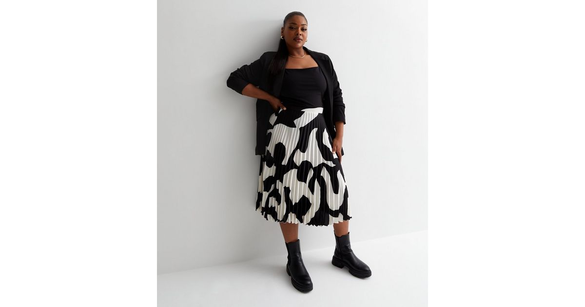 Black satin pleated skirt
