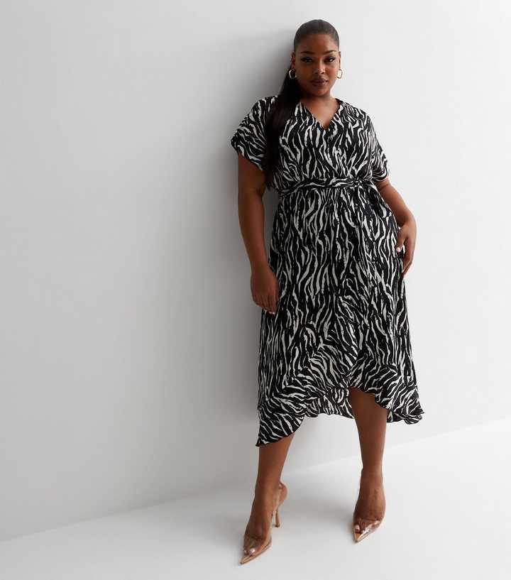 Ladies Dresses New Look Zebra Midi Dress Curves Black Zebra Print
