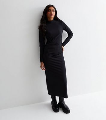 Black ribbed bodycon midi hot sale dress