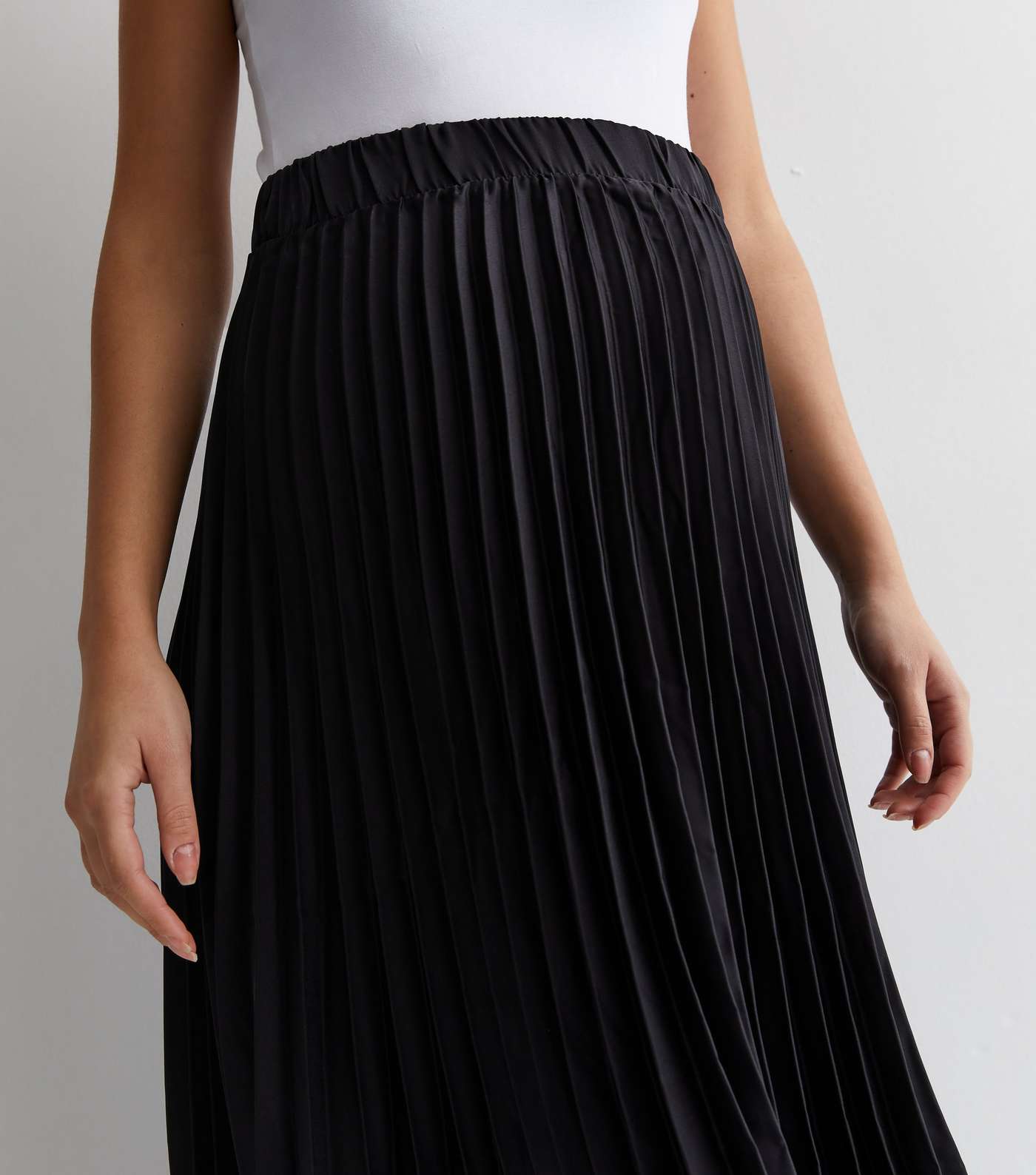 Maternity Black Satin Pleated Midi Skirt Image 2