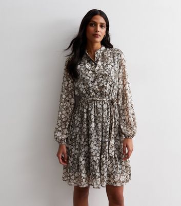 Grey frill floral outlet midi dress