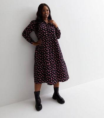 Curves Pink Spot Print Midi Shirt Dress New Look