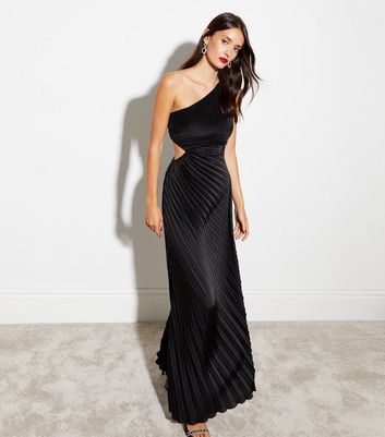 Cameo Rose Black Pleated One Shoulder Maxi Dress | New Look