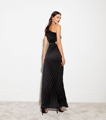 Cameo Rose Black Pleated One Shoulder Maxi Dress New Look