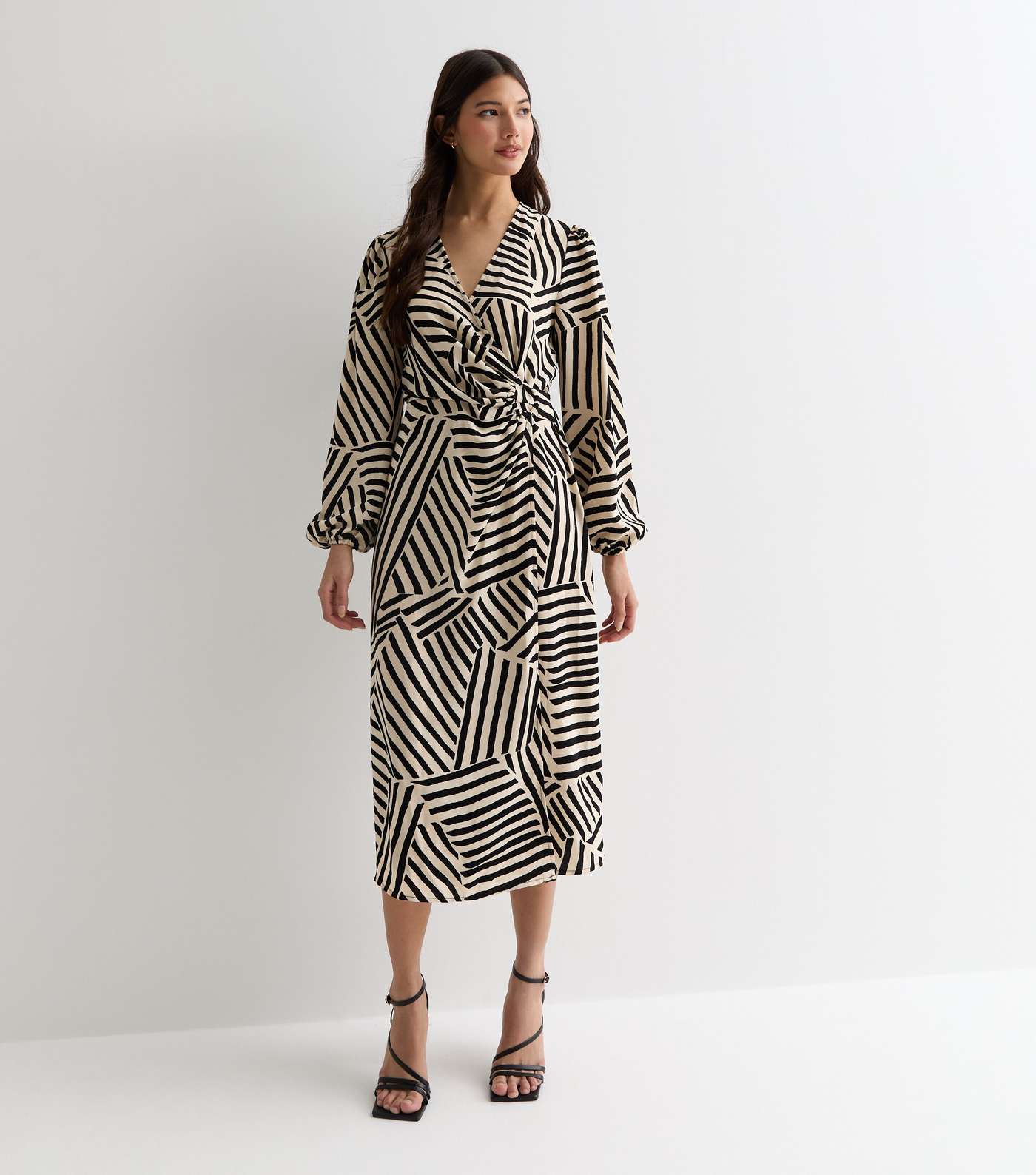 Gini London Geometric Stripe Wrap Midi Dress Image 3