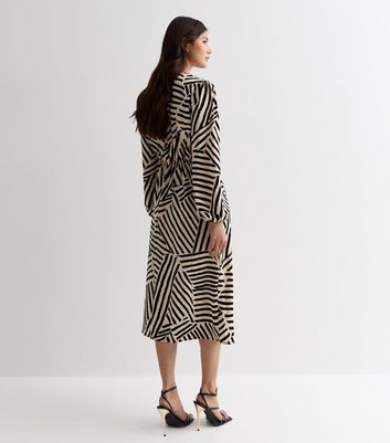 Gini London Geometric Stripe Wrap Midi Dress New Look