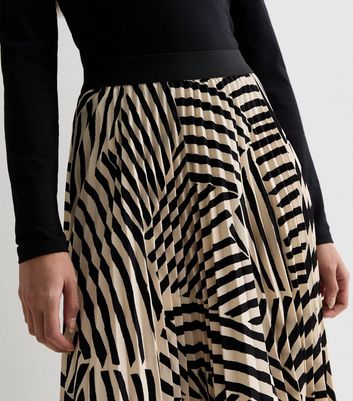 Gini London Cream Stripe Asymmetric Midi Skirt New Look