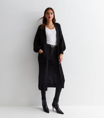 Long thick black cardigan sale