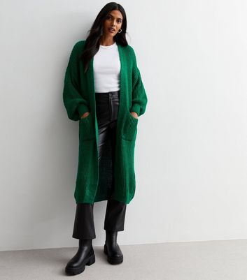 Gini London Green Chunky Knit Long Cardigan New Look