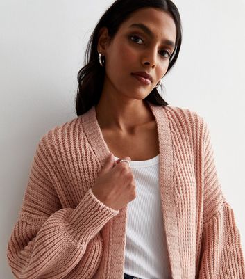 Gini London Pale Pink Chunky Knit Long Cardigan New Look