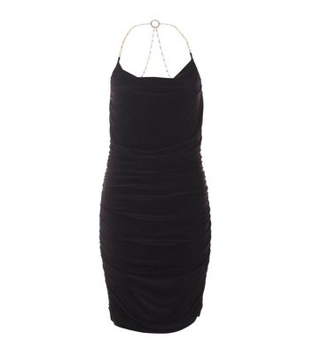 QUIZ Black Cowl Neck Chain Detail Bodycon Mini Dress New Look