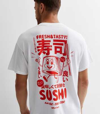 White Cotton Sushi Front and Back Logo Oversized T-Shirt