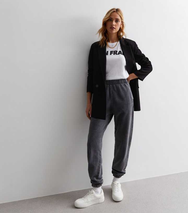 Cuffed High Waisted Oversized Jogger Trousers Grey