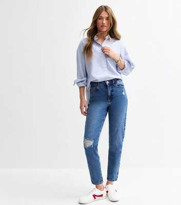 Blue High Waist Ripped Tori Mom Jeans