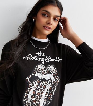 Black The Rolling Stone Leopard Logo Sweatshirt New Look