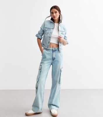 Pale Blue Wide Leg Cargo Jeans