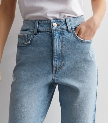 Pale Blue Ripped Knee High Waist Tori Mom Jeans New Look