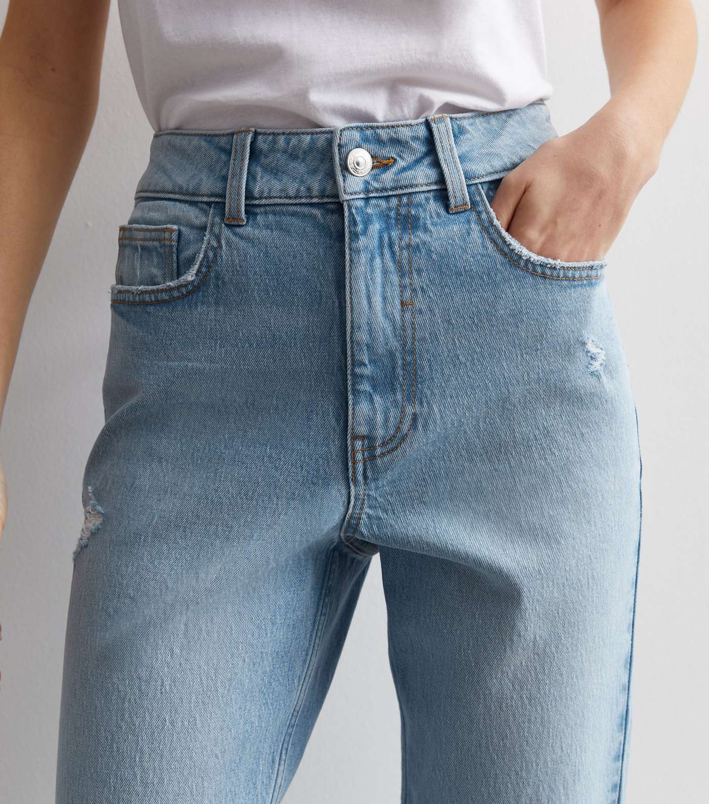 Pale Blue Ripped Knee High Waist Tori Mom Jeans | New Look