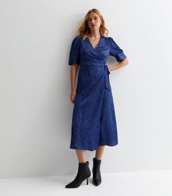 Gini London Blue Animal Print Midi Wrap Dress New Look