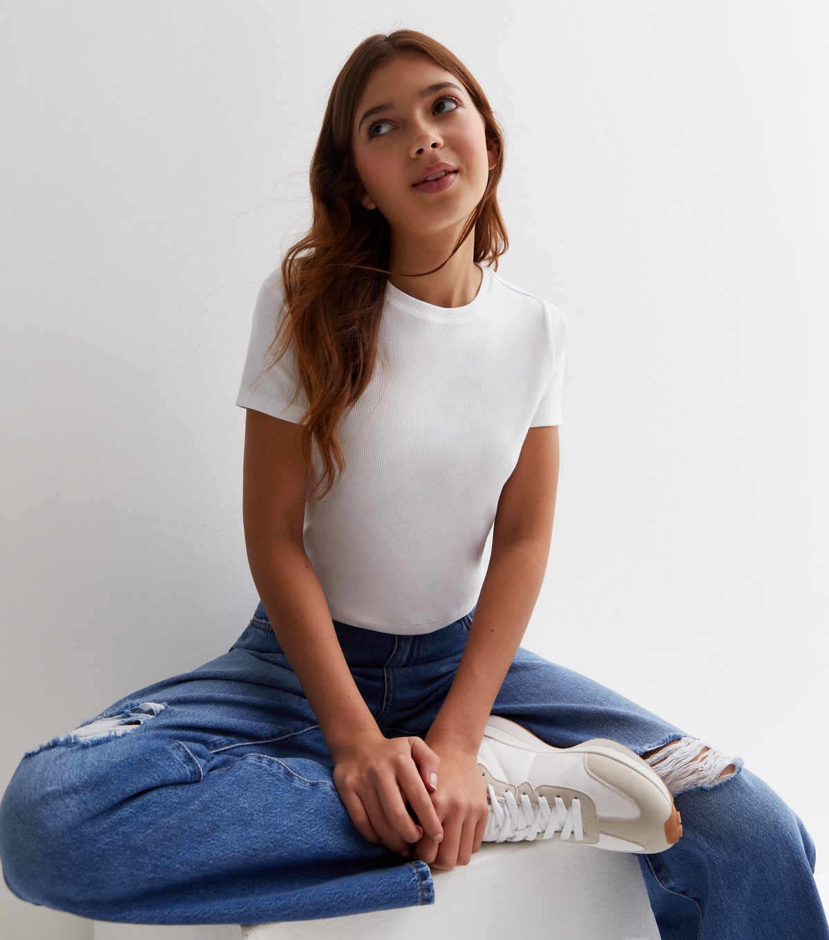 Girls' White Ribbed Crew Neck T-Shirt New Look
