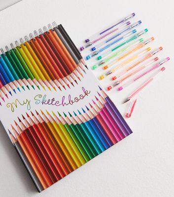 Multicoloured Sketch Book and Gel Pens Set New Look