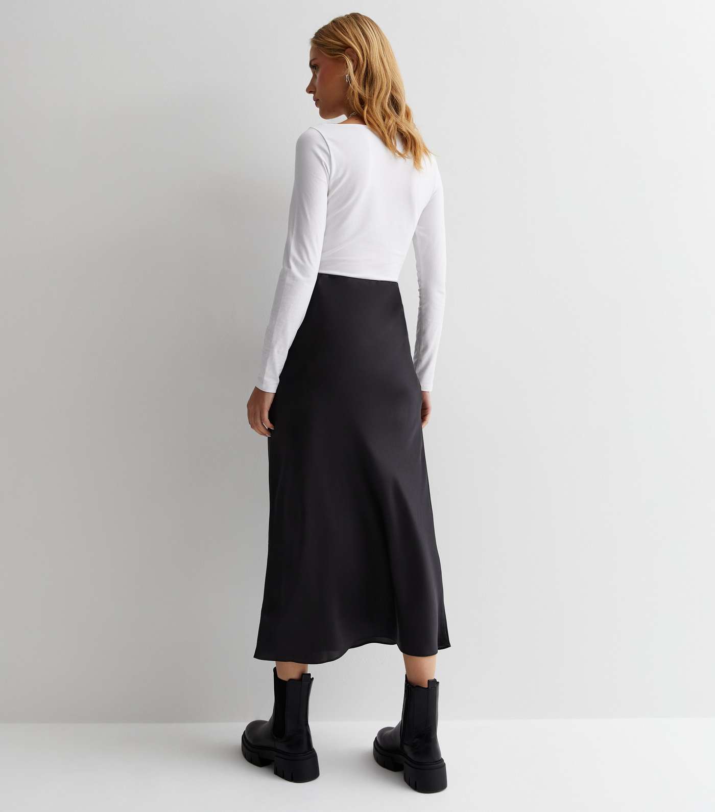 Black Satin Midi Skirt Image 4