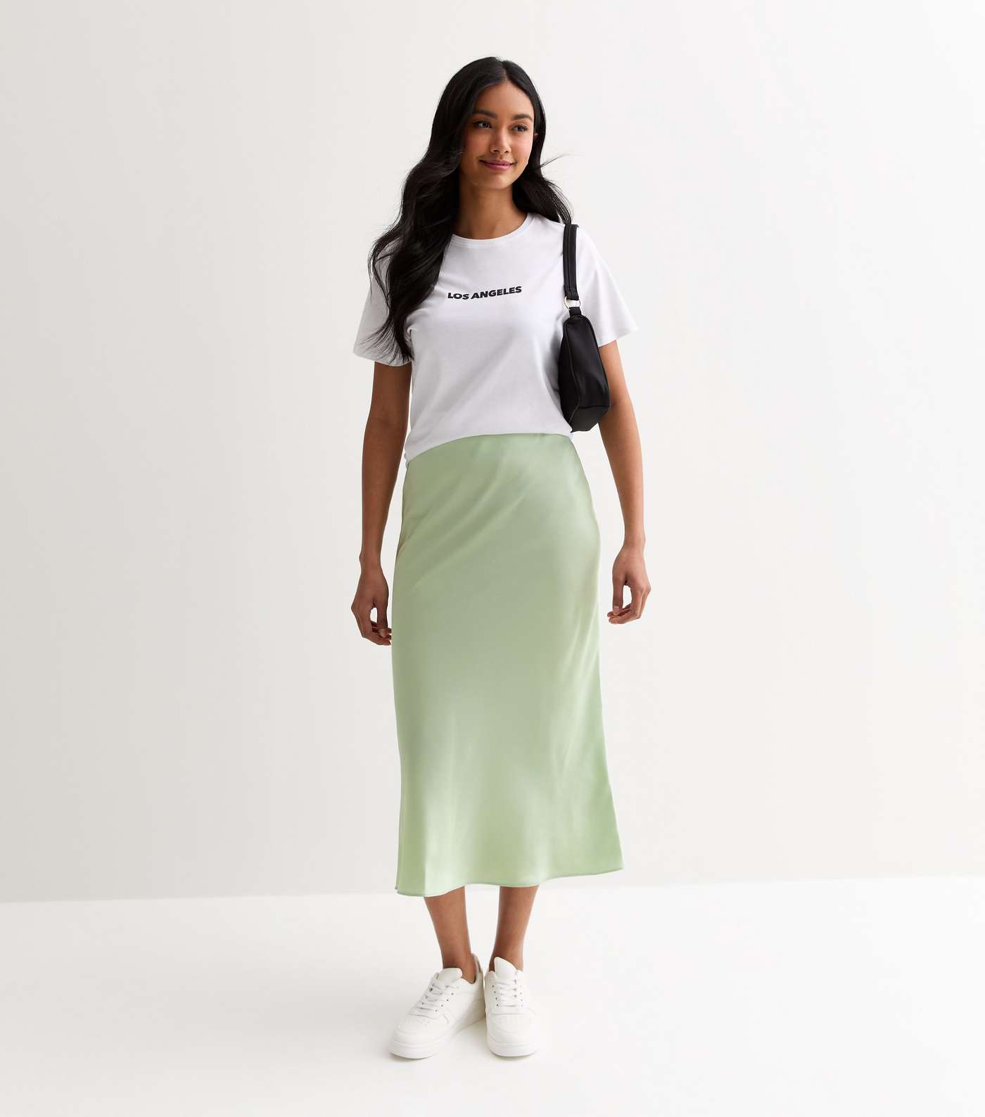Light Green Satin Midi Skirt Image 3