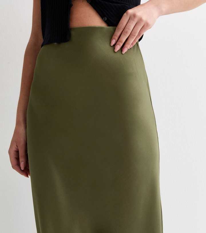 Olive Green A-Line Midi Skirt, Cute Work Skirt Outfit, Green Skirt