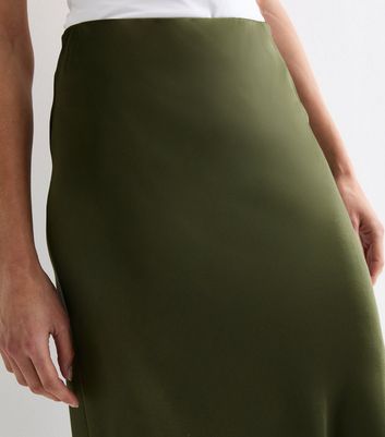 Mid length satin skirts khaki hotsell