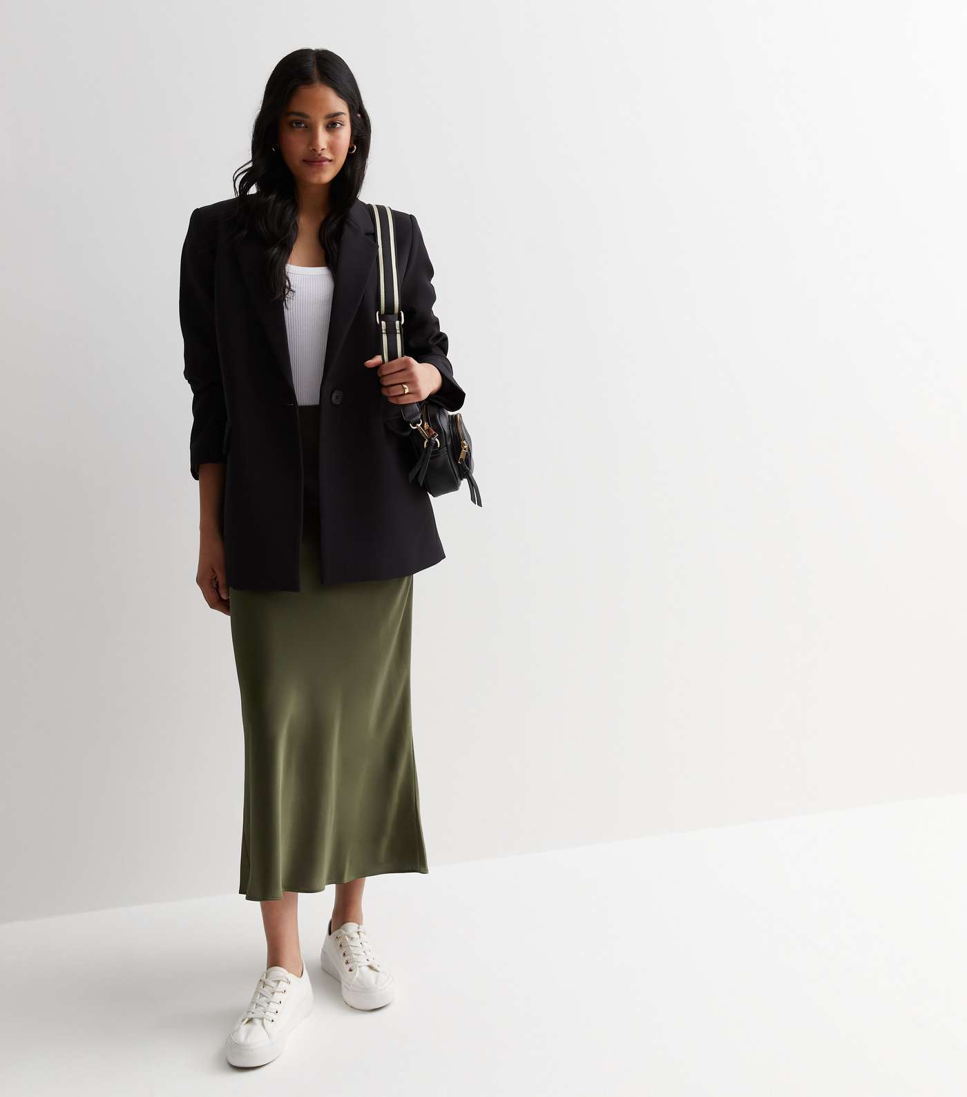 Khaki Satin Midi Skirt Image 4