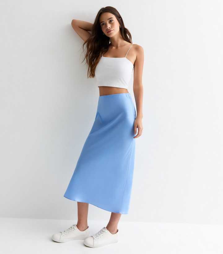Satin Skirt Going Out Midi Skirt Light Blue Satin Midi Skirt