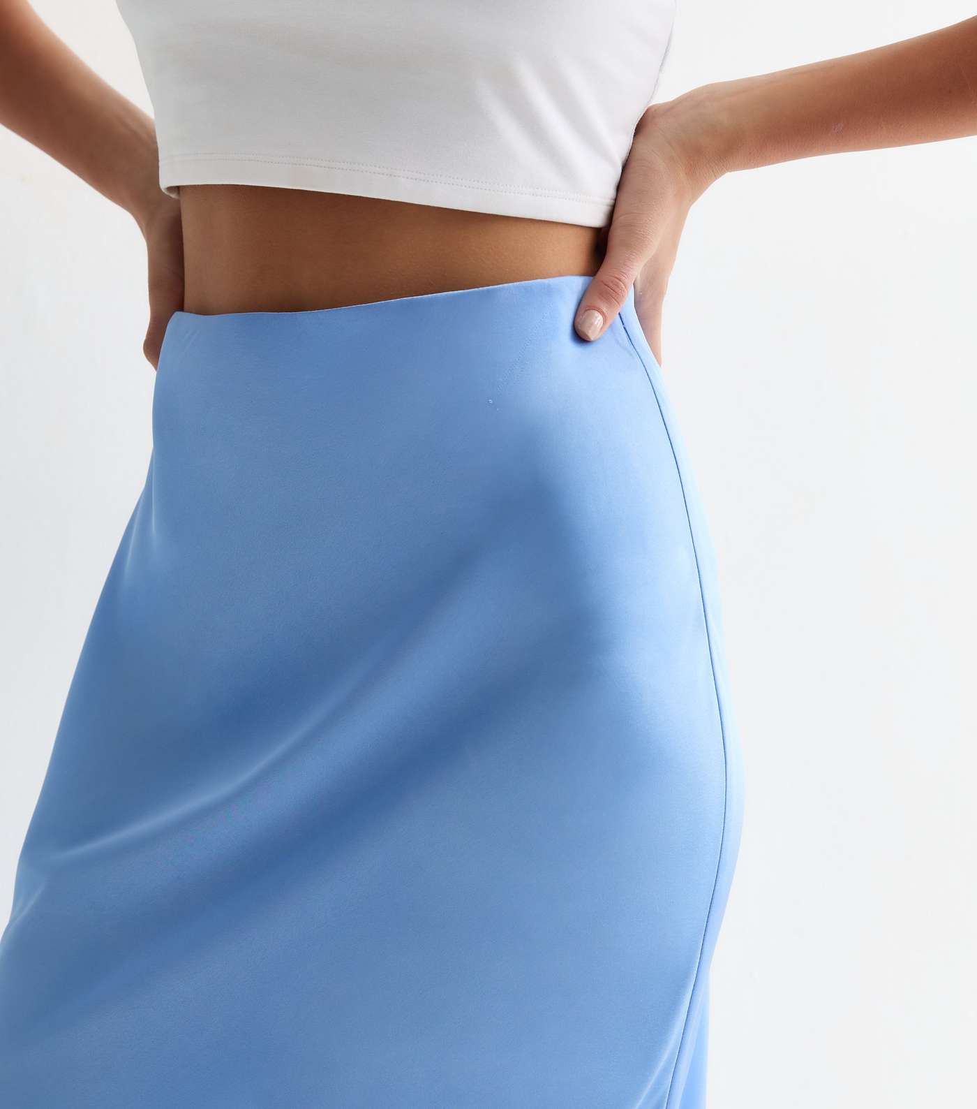 Light Blue Satin Midi Skirt Image 3