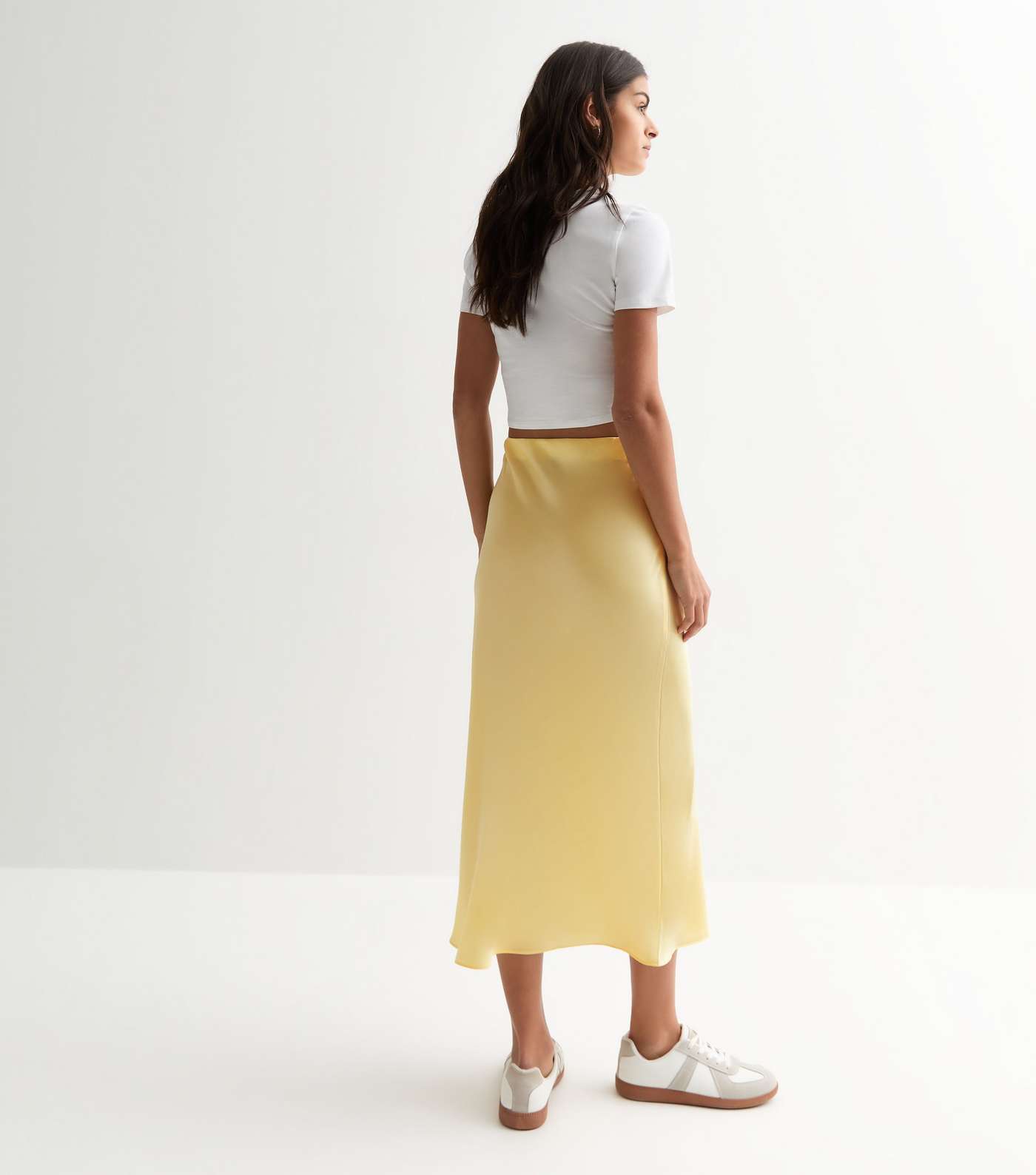 Pale Yellow Satin Midi Skirt Image 4