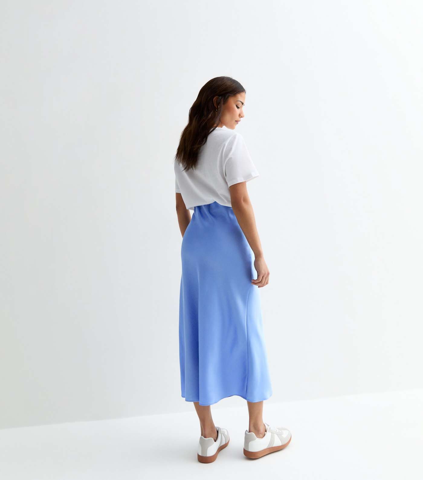 Petite Pale Blue Satin Bias Cut Midi Skirt Image 4