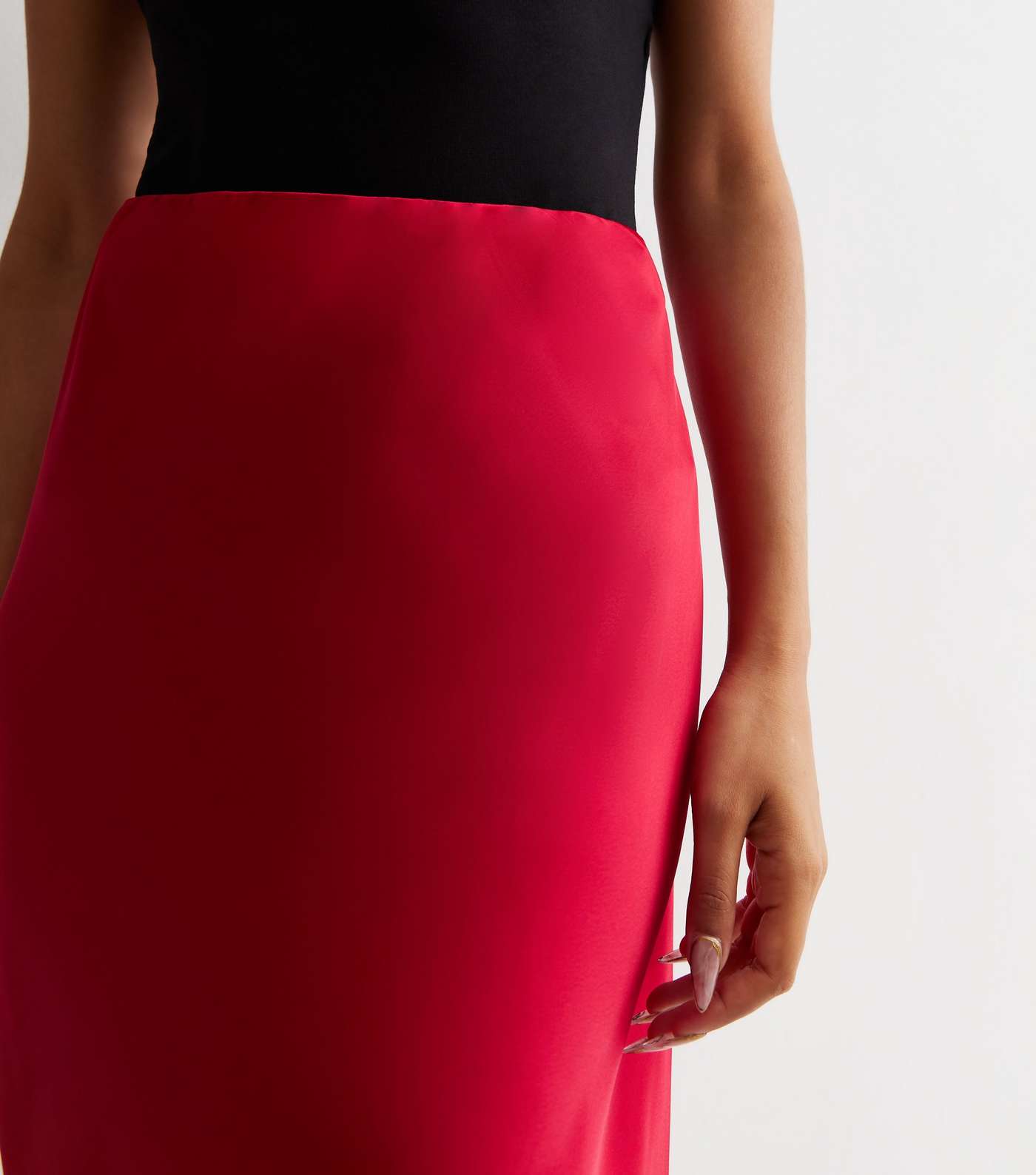 Petite Red Satin Bias Cut Midi Skirt Image 3