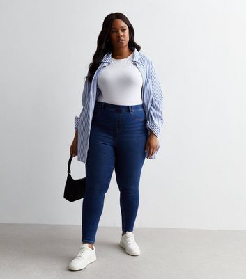 Curves Blue Mid Rise Lift & Shape Emilee Jeggings New Look