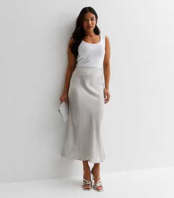 Petite Silver Satin Midaxi Skirt