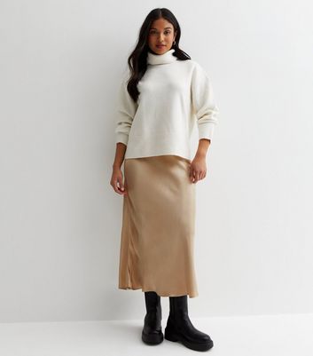 Petite Gold Satin Midaxi Skirt New Look