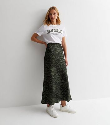 New look green leopard print midi skirt best sale