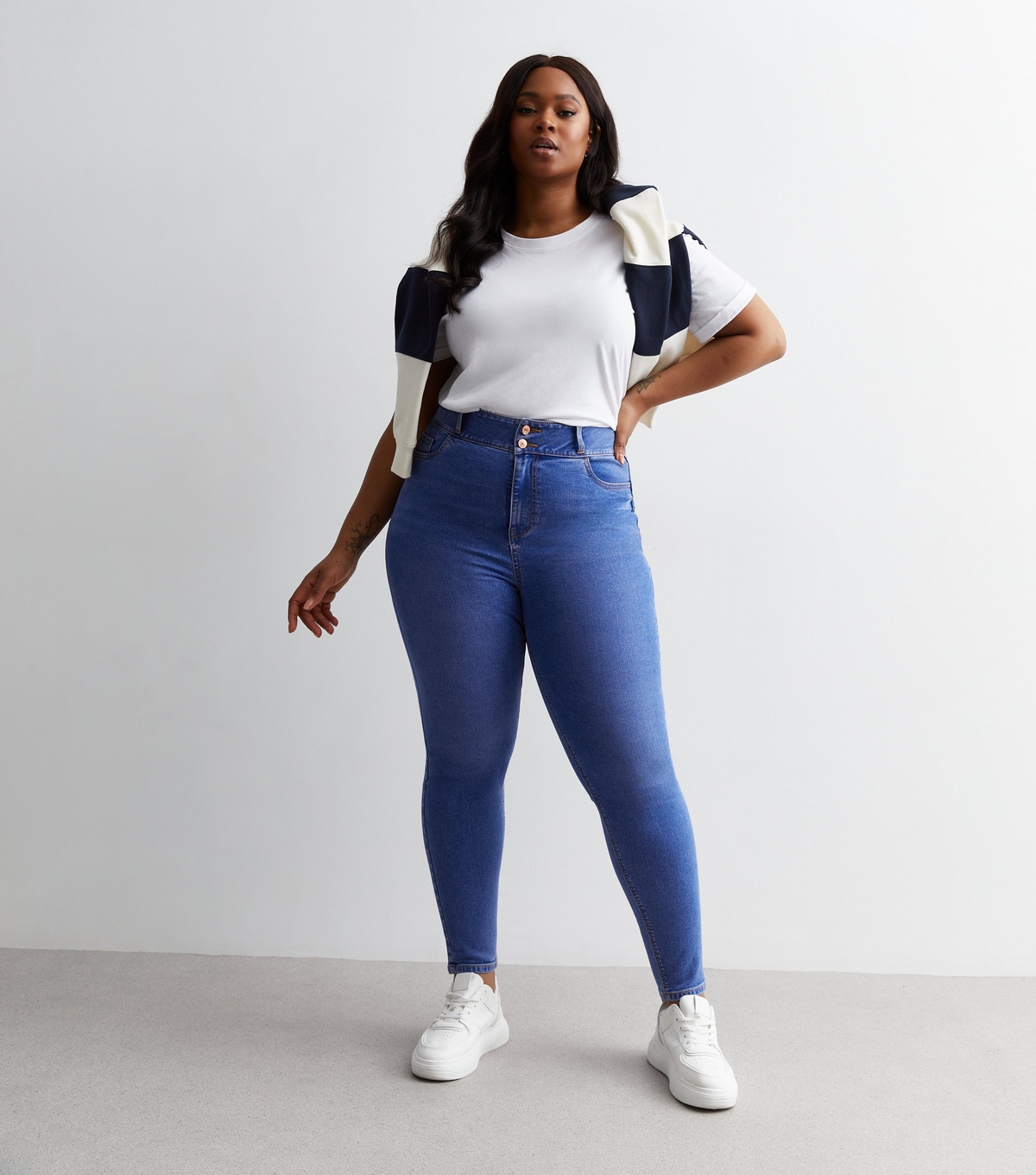 Women's Plus Size Bright Blue Lift & Shape High Waist Yazmin Skinny Jeans Curves New Look