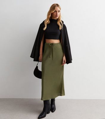 marge Velours & lace midi skirt (khaki)（Khaki cotton knit