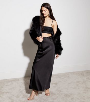 Black satin skirt outlet maxi