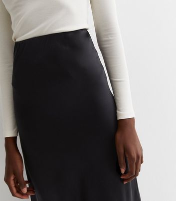 Black satin pencil outlet skirt new look