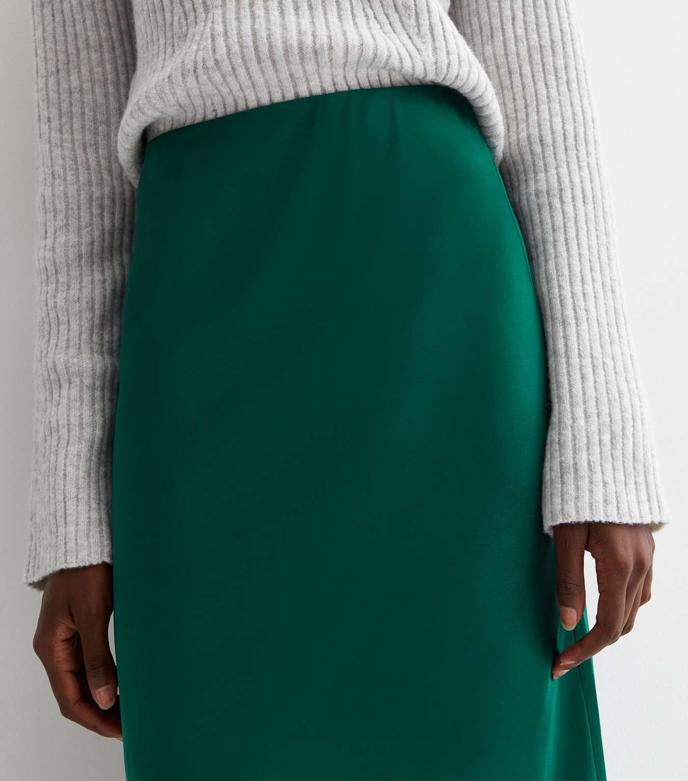 Tall Dark Green Satin Midaxi Skirt Image 2