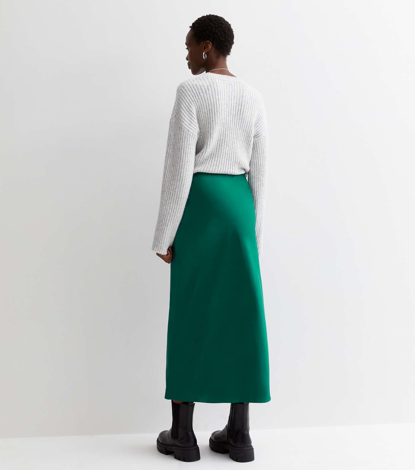 Tall Dark Green Satin Midaxi Skirt Image 4