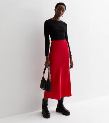 New look red midi hot sale skirt