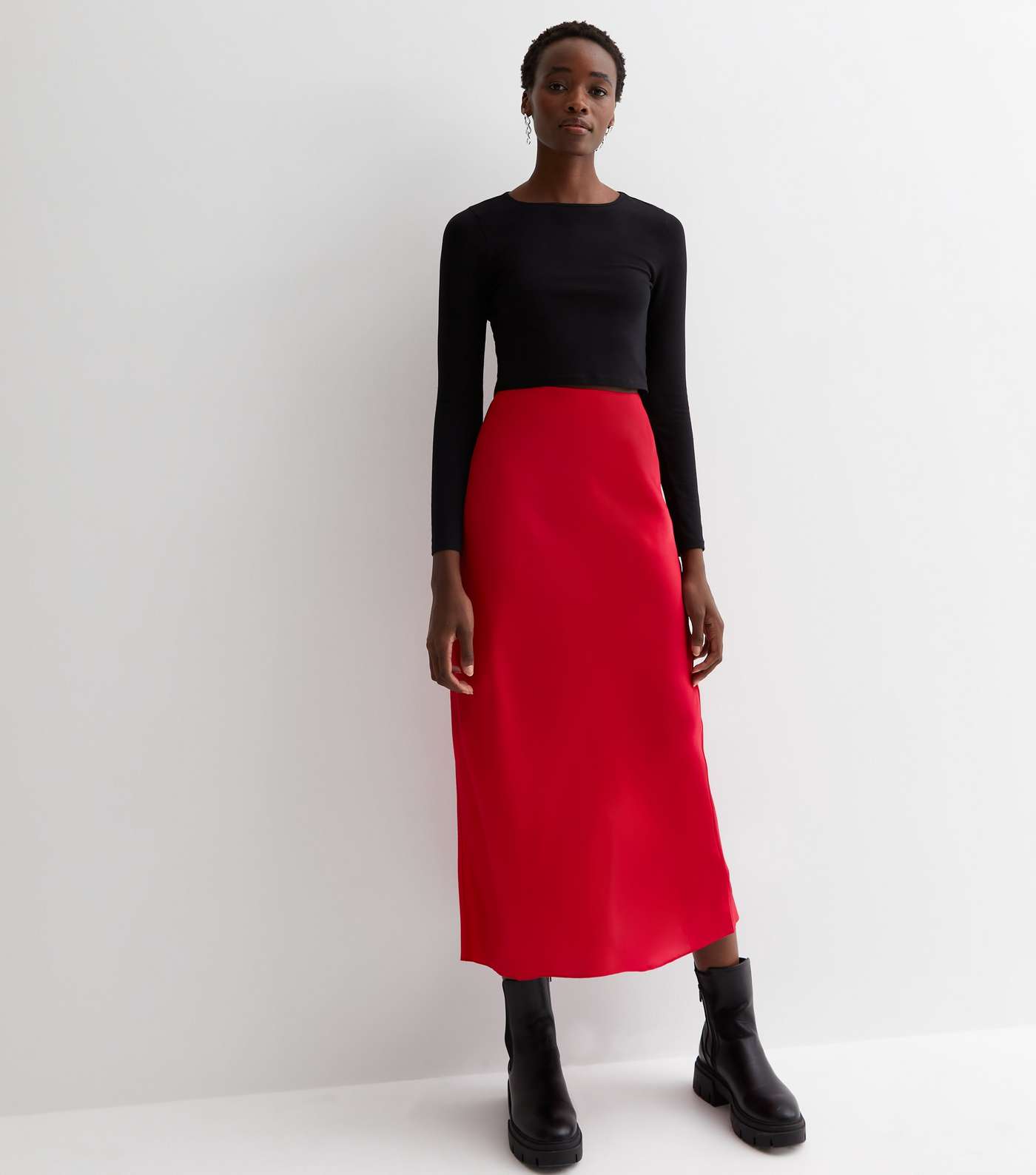 Tall Red Satin Midaxi Skirt Image 3